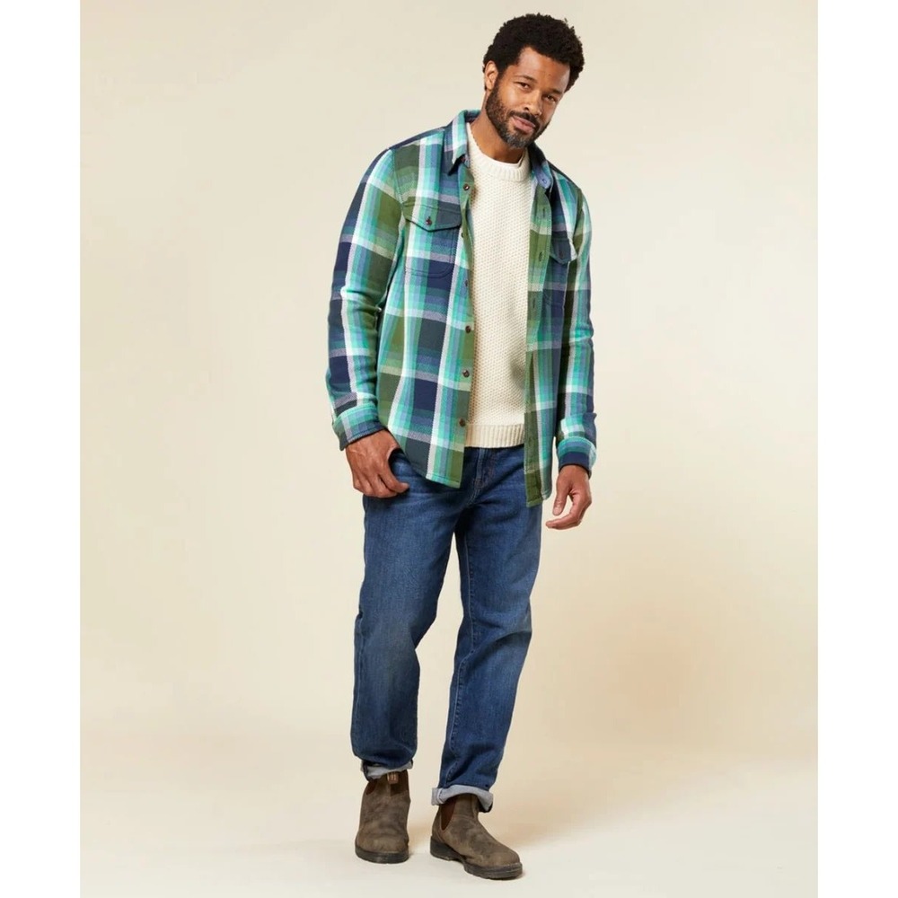Outerknown Blanket Shirt Mens Small Jade Hammonds Plaid Excellent Organic Cotton